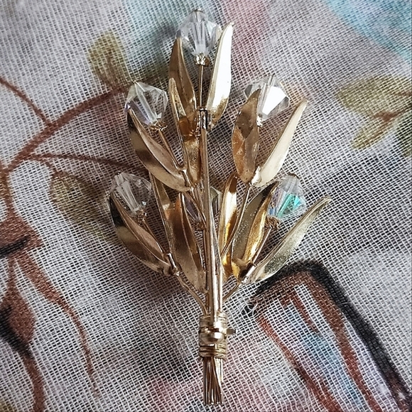 Unverified Juliana Gold Tone Crystal Clear AB Brooch Bicone Beaded Pin Stop EUC - Picture 2 of 11